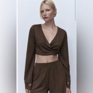 NWOT Zara embroidered wrap crop top